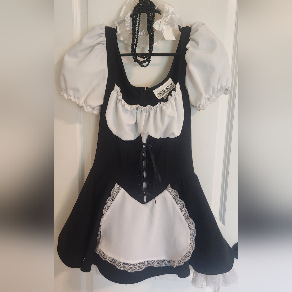 Black and White Maid Costume with Lace Trim